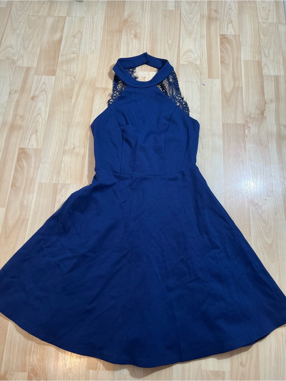 Lulus Hometown Girl Navy Blue Lace Skater Dress XS